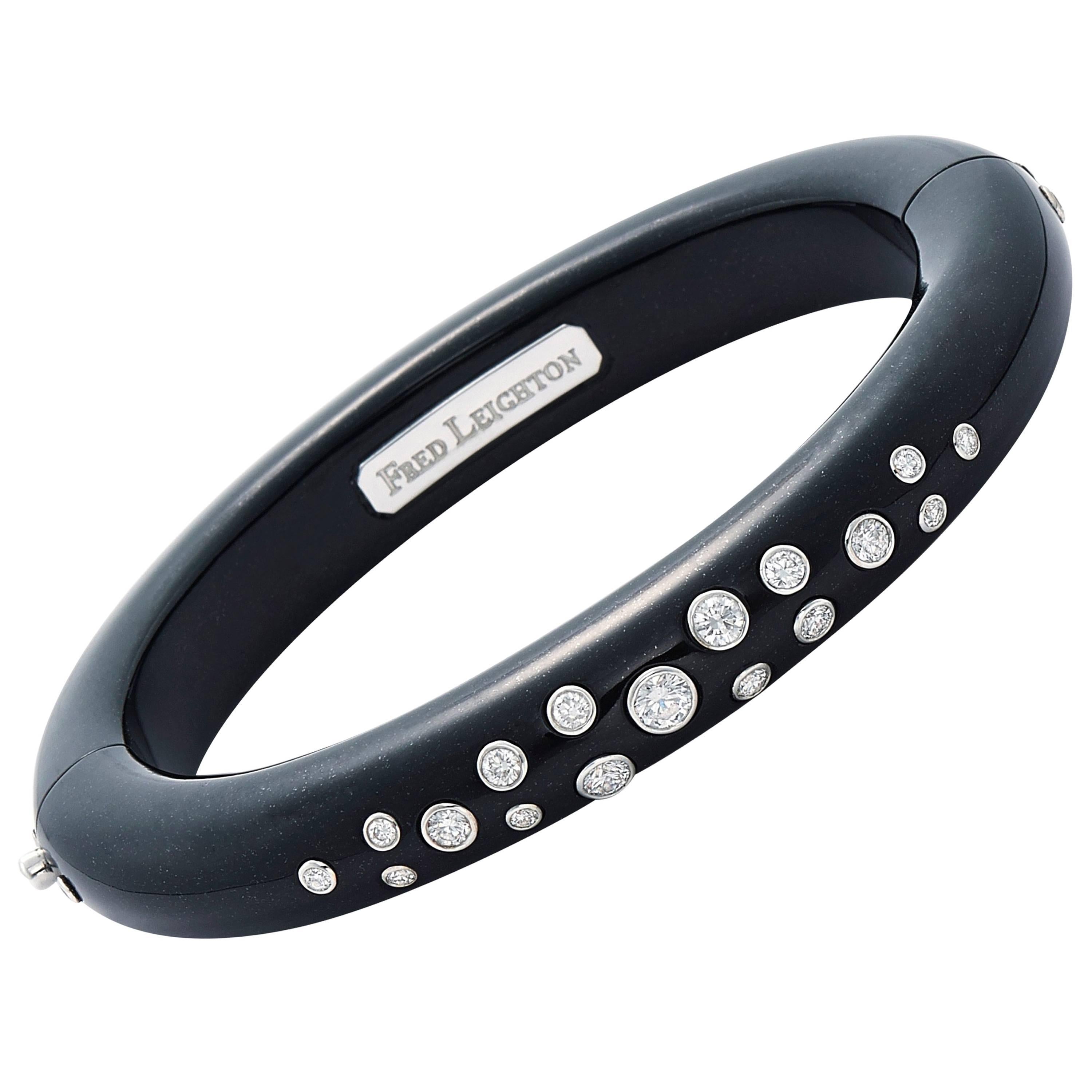 Fred Leighton Black Jade and Diamond Bezel Constellation Bangle Bracelet