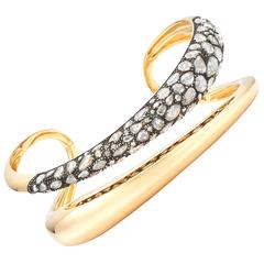Fred Leighton Silver on Gold Pave Diamond Rose Cut Double Cuff Bracelet 8