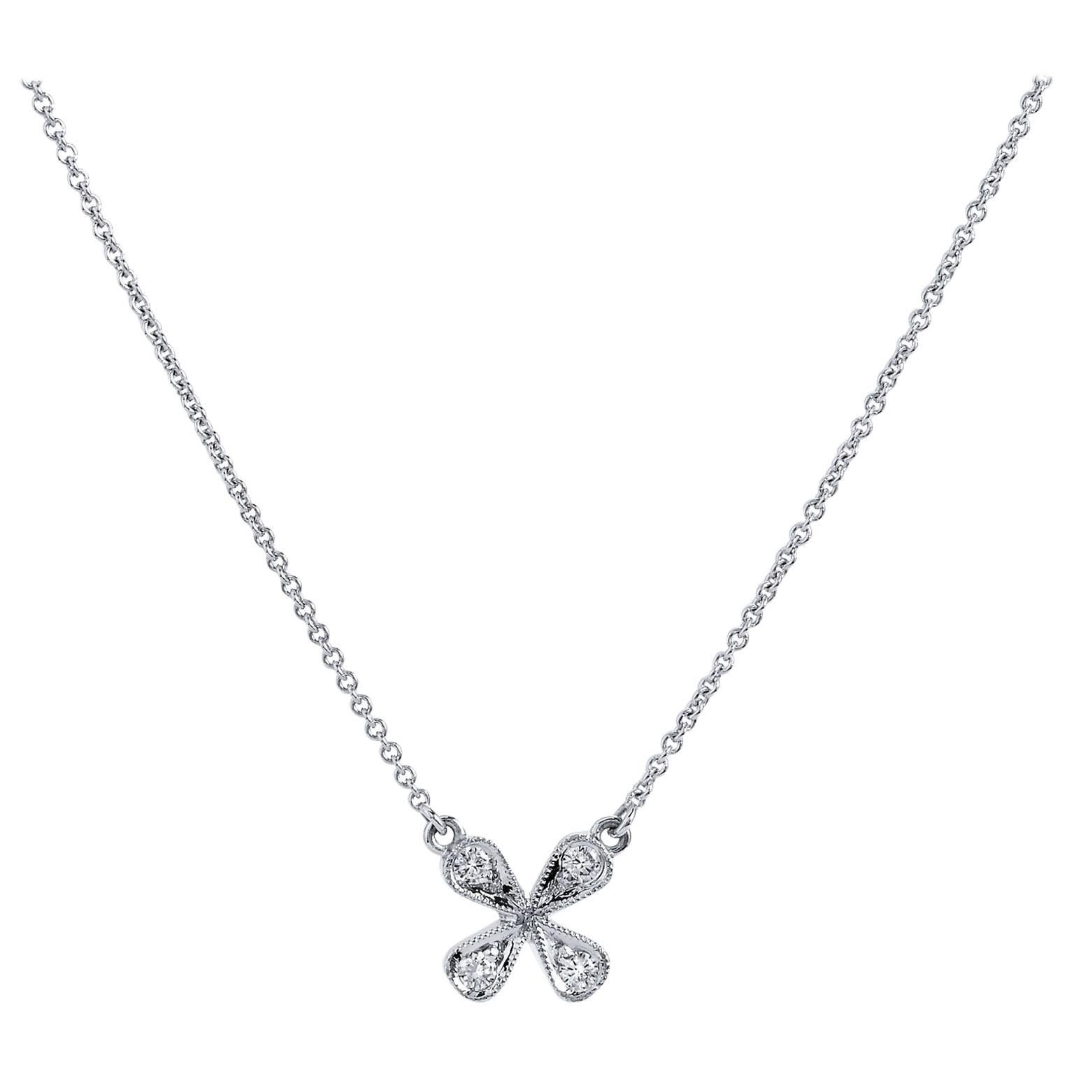 H and H Diamond White Gold Flower Pendant