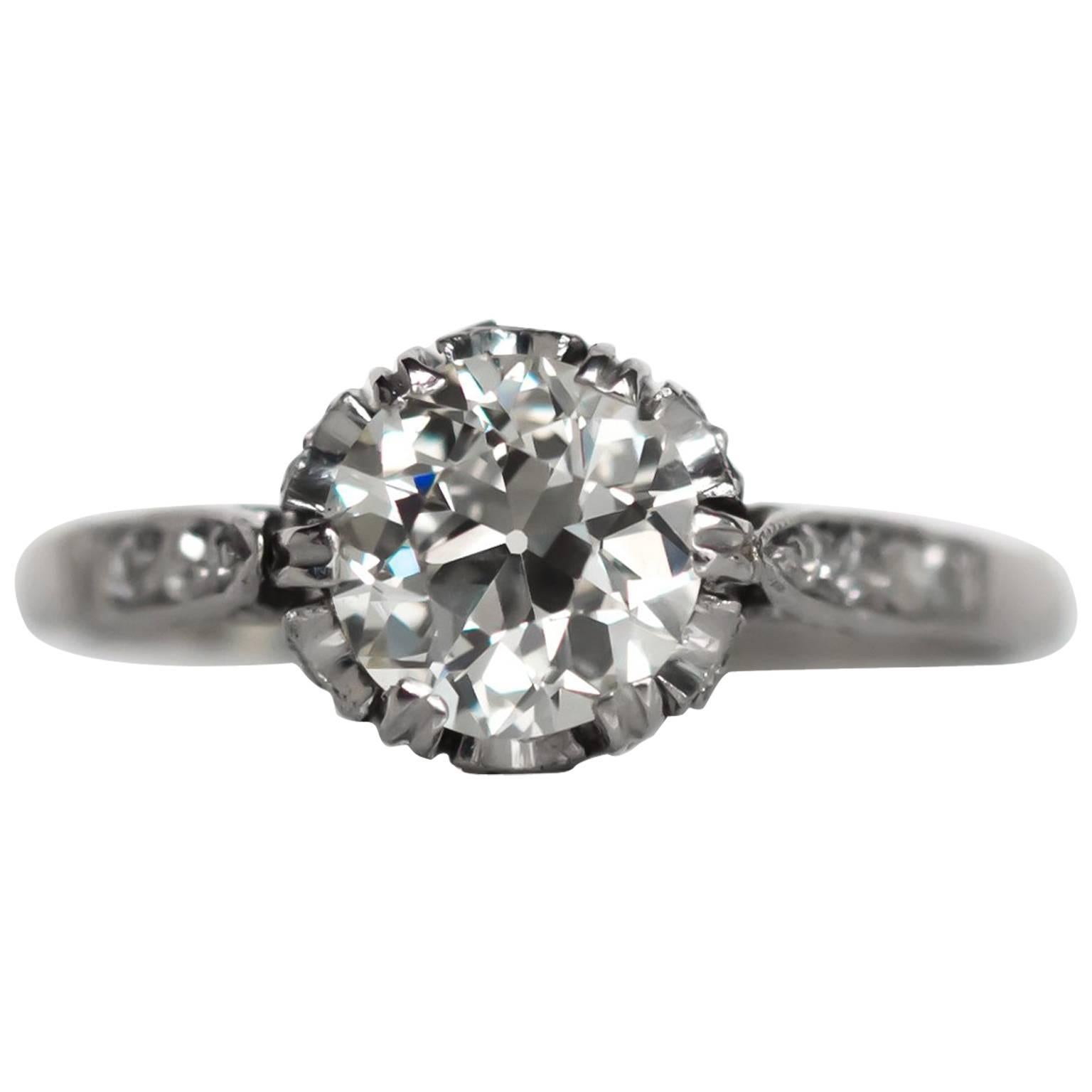 1920s Art Deco GIA Certified 1.15 Carat Diamond Platinum Engagement Ring For Sale