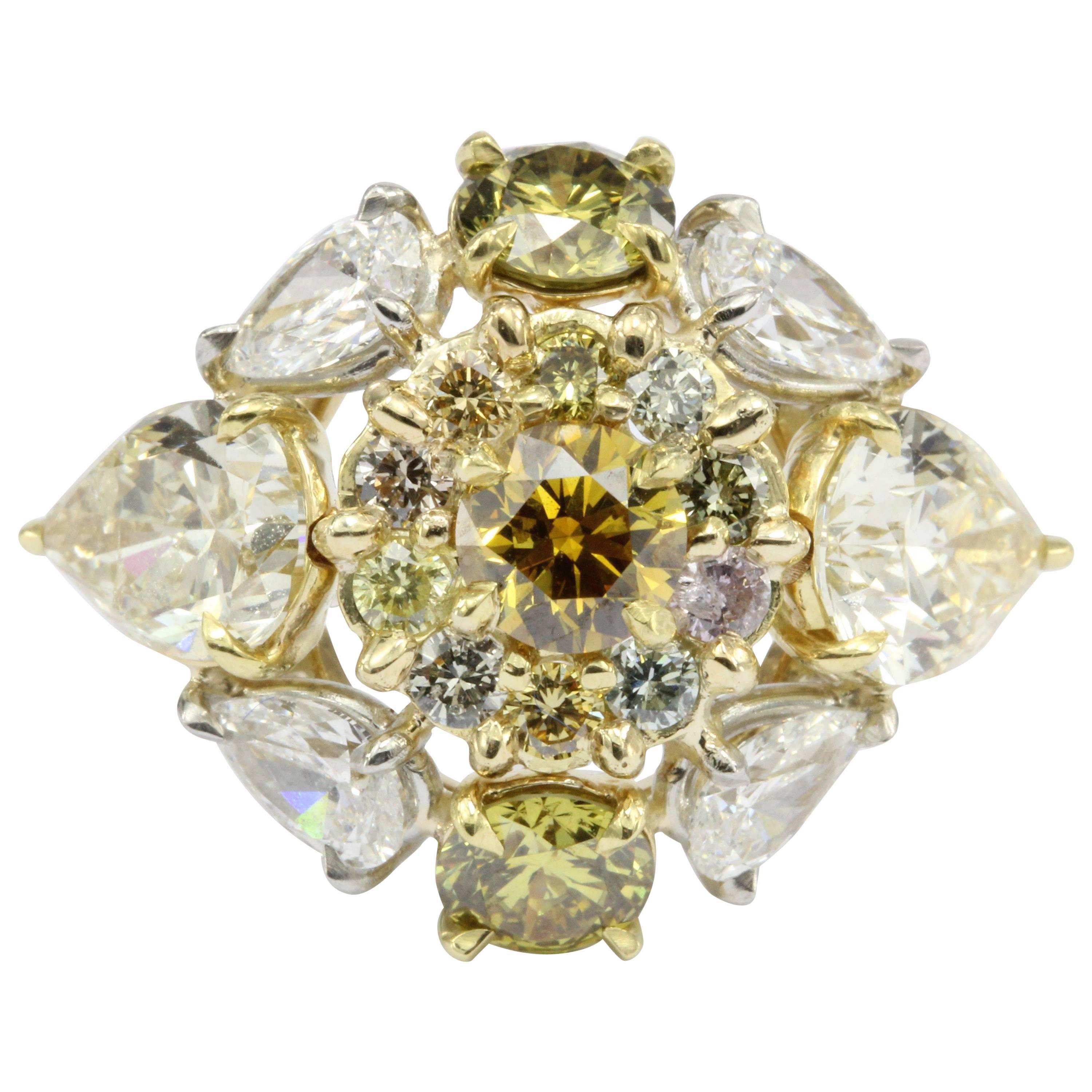 Natural Fancy Multicolored 5 Carat Diamond Gold Platinum Ring