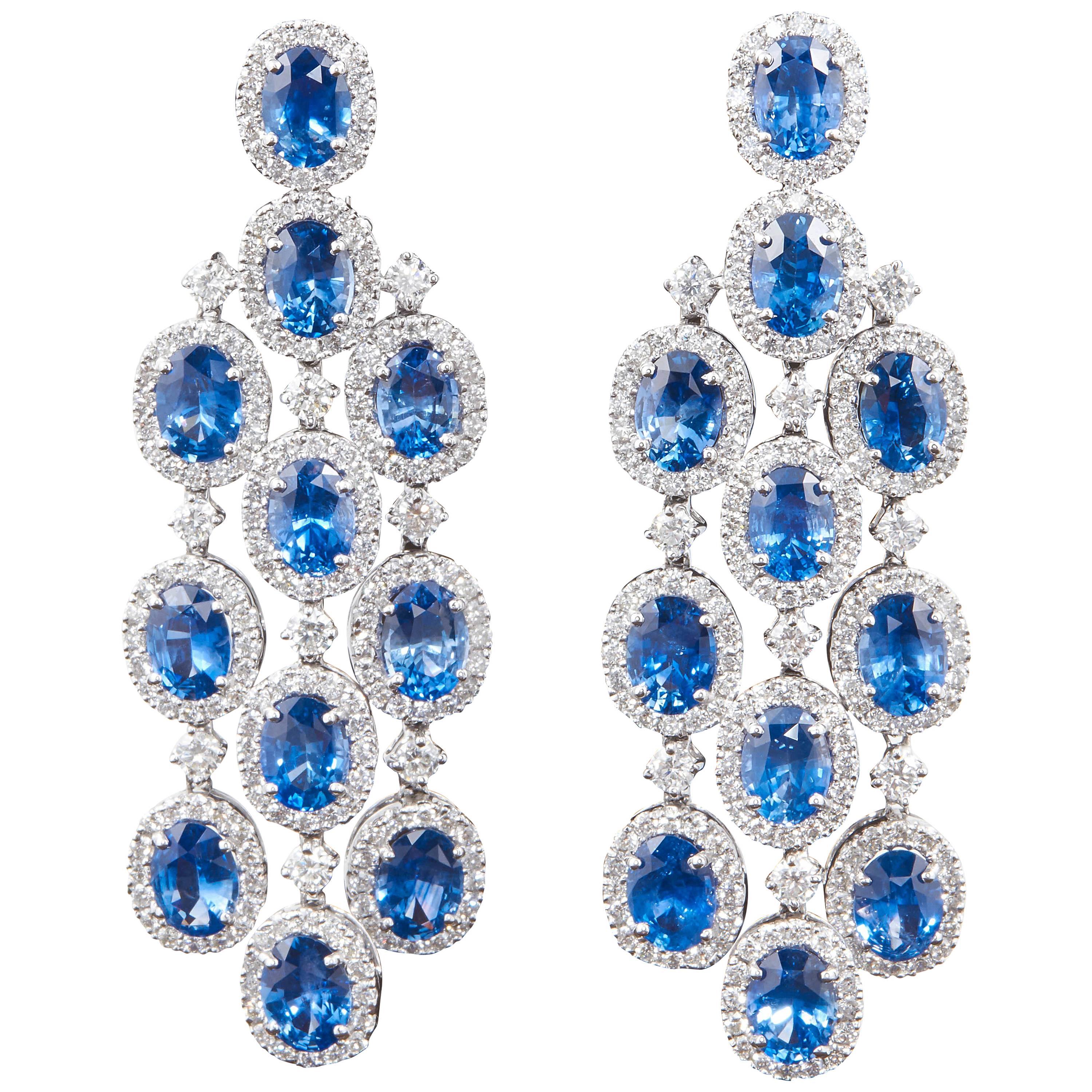 Classic Sapphire Diamond Chandelier Earrings