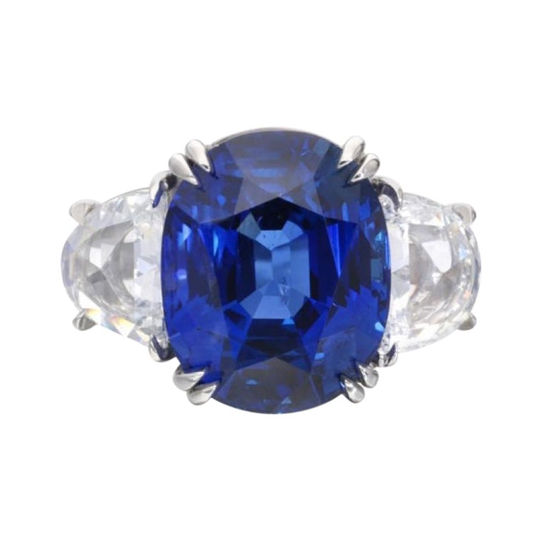 Zaffiro blu da 12,91 carati senza calore Birmania e diamante, certificato. in vendita
