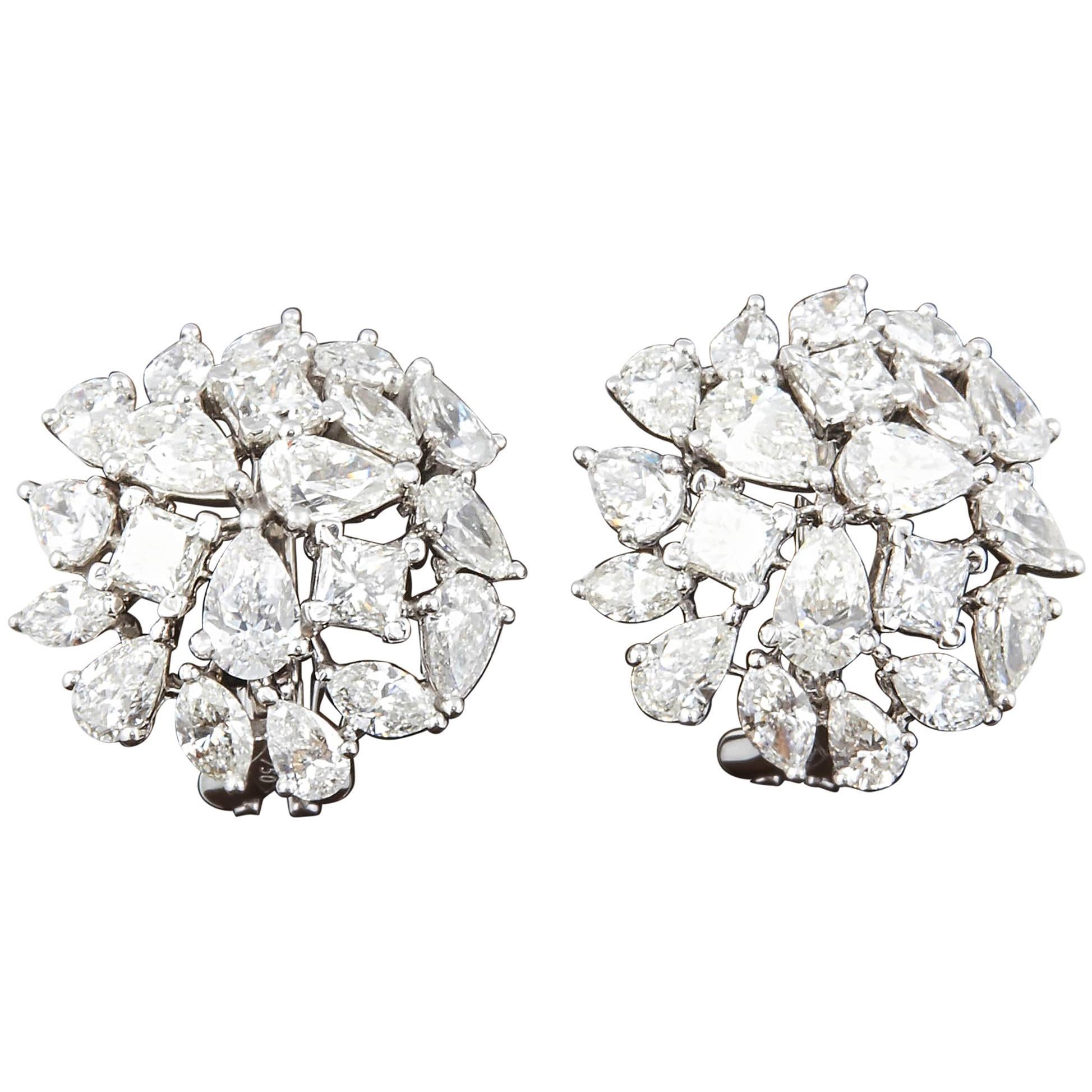 Multi Shape Diamond Cluster Button Earrings
