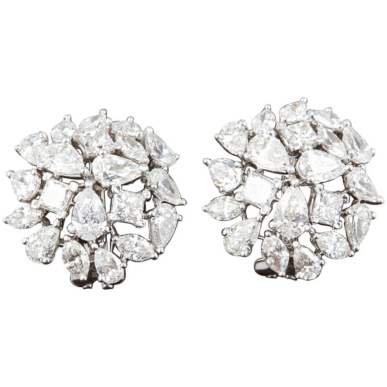 Multi Shape Diamond Cluster Button Earrings For Sale