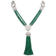 Unique Green Emerald and Diamond Tassel Necklace
