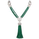 Einzigartige Halskette mit grünem Smaragd und Diamantquaste