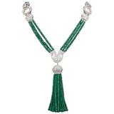 Collana di smeraldi verdi e diamanti unica nel suo genere