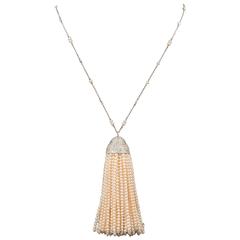 Important Pearl and Diamond Tassel Necklace 1