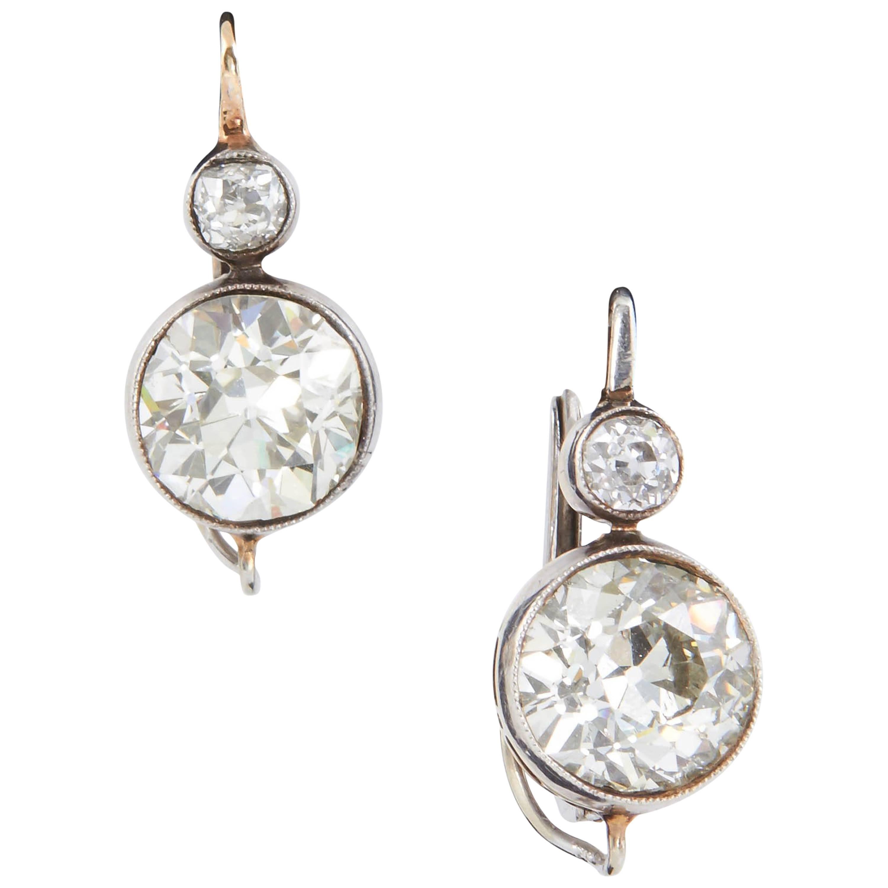 Art Deco Two-Stone Diamond Gold Platinum Earrings
