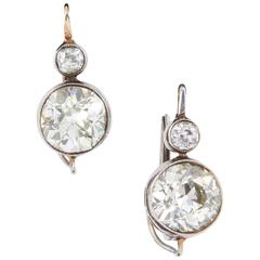 Antique Art Deco Two-Stone Diamond Gold Platinum Earrings