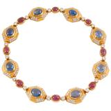 Bulgari Sapphire Ruby Diamond Gold Necklace