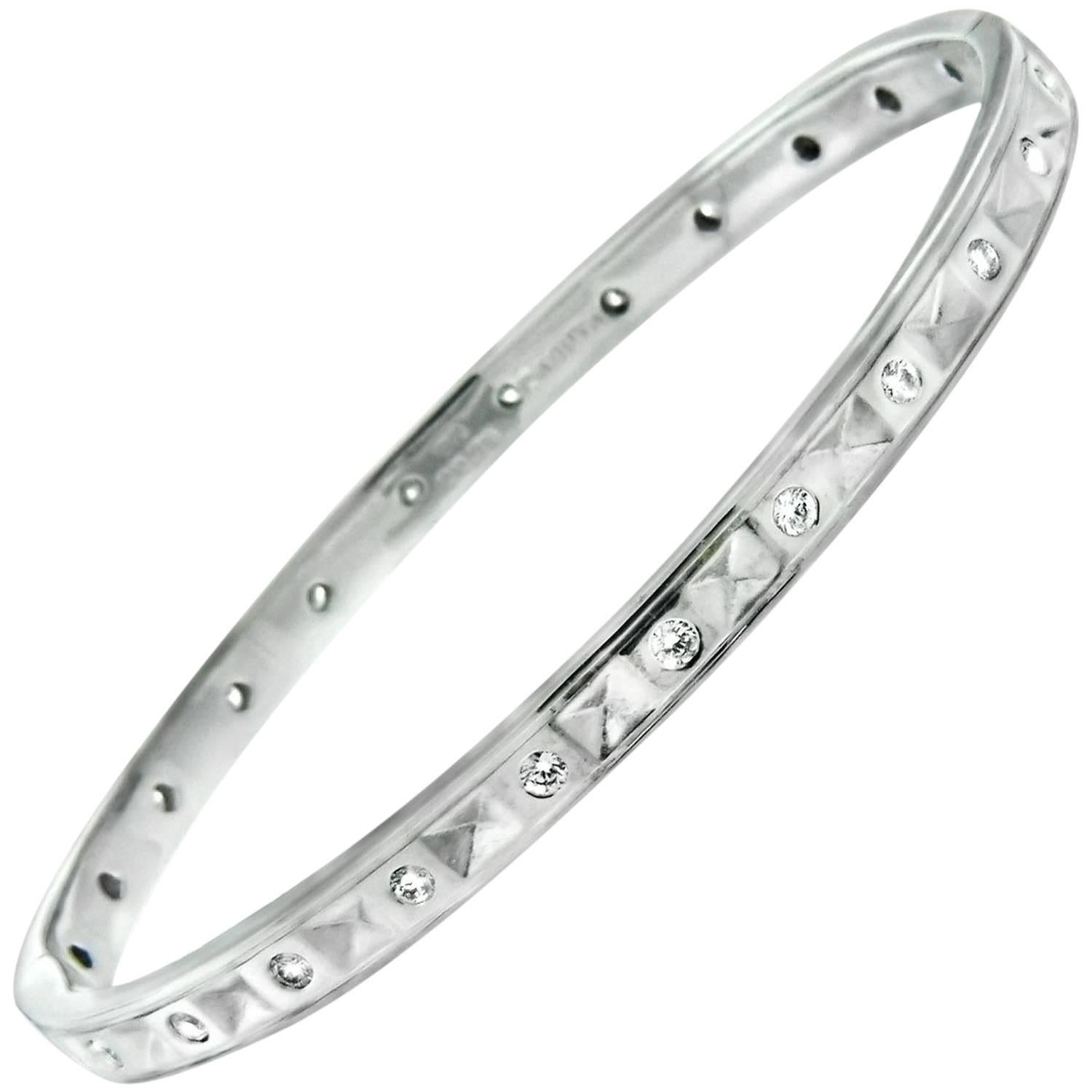 Danuta Diamond White Gold Bangle Bracelet with Hinge and Lock   For Sale