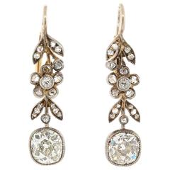 Antique Cushion Cut Diamond Silver Gold Earrings 3