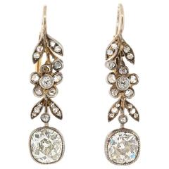 Antique Cushion Cut Diamond Silver Gold Earrings