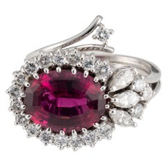 Platinum and White Gold Ring with Pink Tourmaline and Diamonds