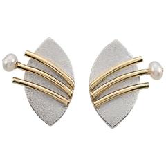 Janis Kerman Pearl Silver Gold Post Earrings 5