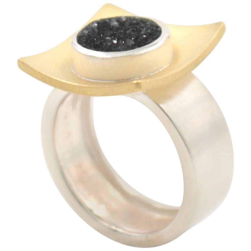 Janis Kerman Sterling Silver Gold Drusy Ring