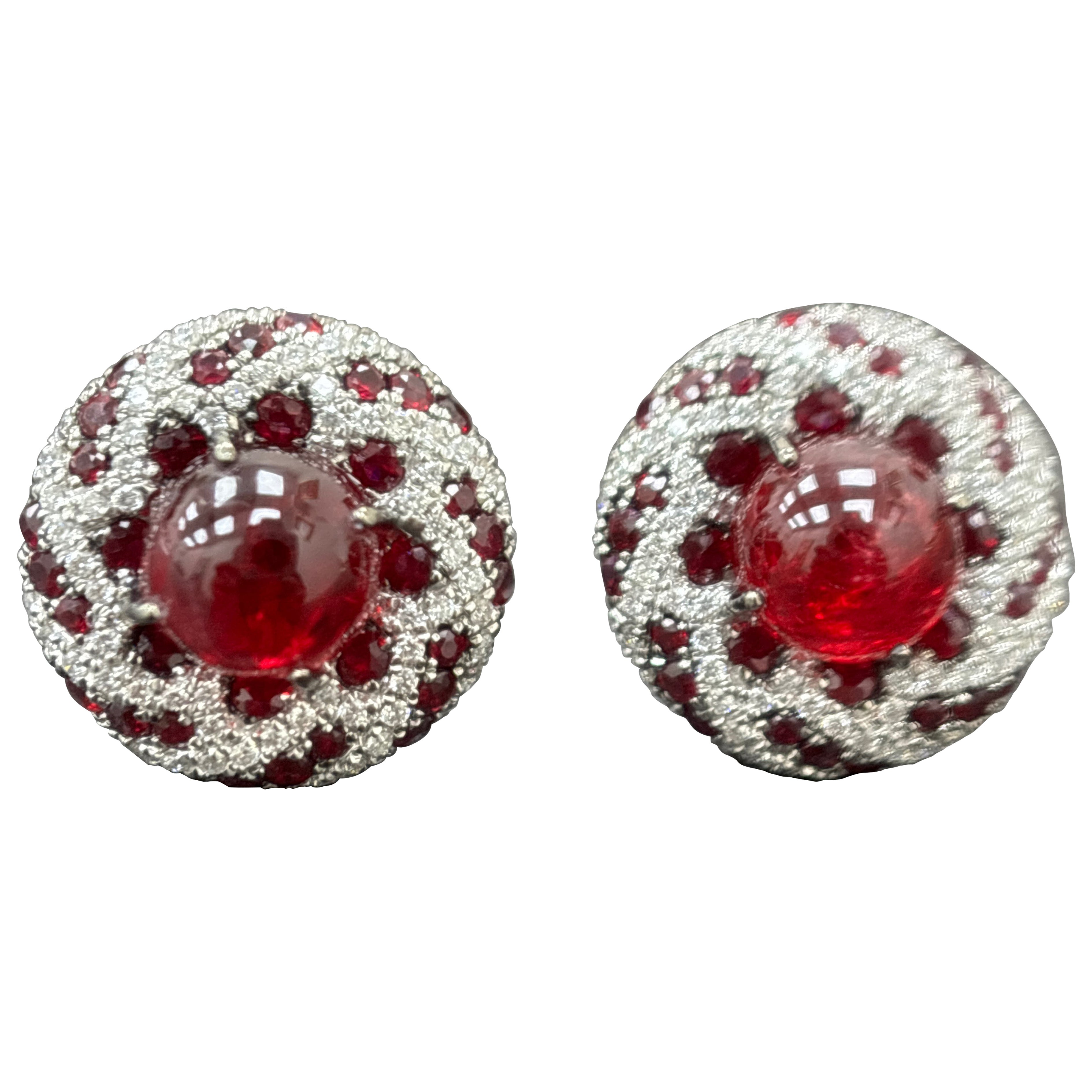 Orecchini in oro 18K con diamante bianco e rubino, 7,70 carati di Spinello di Birmania senza calore in vendita