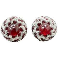 Orecchini in oro 18K con diamante bianco e rubino, 7,70 carati di Spinello di Birmania senza calore