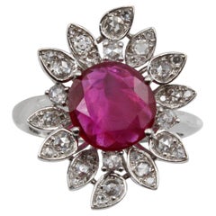 No Heat Burmese Ruby and Diamond Cluster Ring, GRS Certified