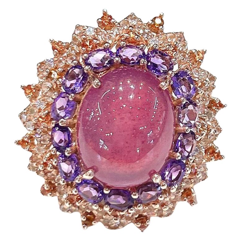 Anello da cocktail con rubino, ametista e zaffiro "Capri" di Bochic in oro e argento 18 carati