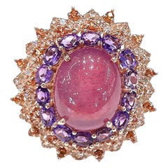 Bochic “Capri” Ruby, Amethyst & Sapphire Cocktail Ring Set In 18K Gold & Silver