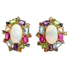 Bochic “Orient” Retro Opal, Ruby & Amethyst Earrings Set In 18K Gold & Silver