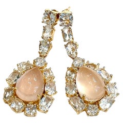 Orecchini Bochic "Capri" con quarzo rosa e topazio bianco in oro e argento 18 carati