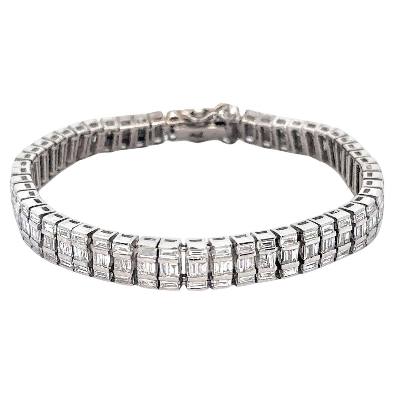 16 Carat Baguette Cut Diamond 18K White Gold Multi-Link Bracelet