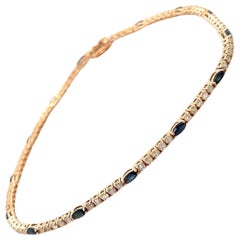Zafiro Azul Marquesa Natural y Diamante Redondo Pulsera de Tenis en Oro Rosa de 18k