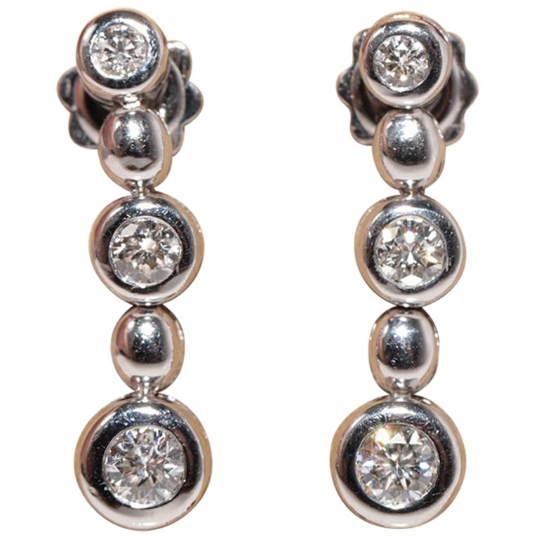 Vintage Circa 1990s 18k Gold Natural Diamond Decorated Drop Earring