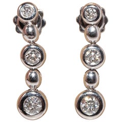 Vintage Circa 1990s 18k Gold Natural Diamond Decorated Drop Earring