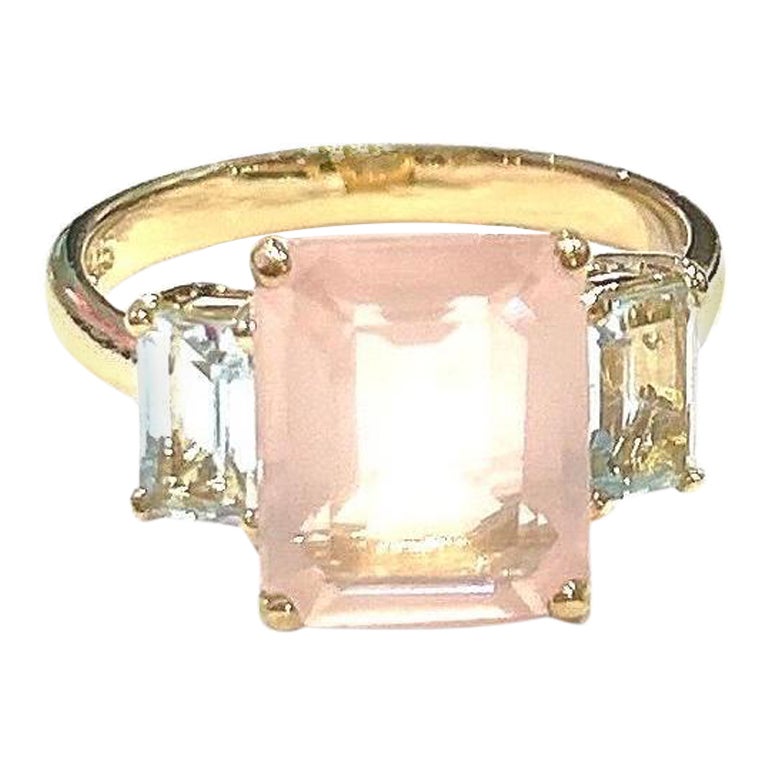 Bague Bochic Orient en or et argent 18 carats, quartz rose et topaze bleu clair