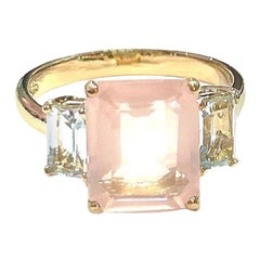 Bague Bochic Orient en or et argent 18 carats, quartz rose et topaze bleu clair