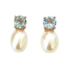 Bochic Orient Blauer Topas & Südseeperlen-Ohrringe aus 18 Karat Gold und Silber