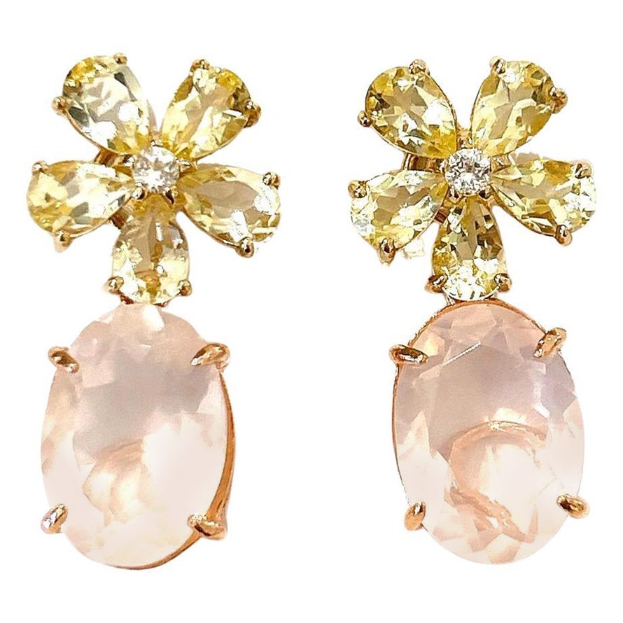 Orecchini Bochic "Orient" con citrino giallo e quarzo rosa in oro e argento 18 carati in vendita