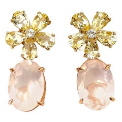 Orecchini Bochic "Orient" con citrino giallo e quarzo rosa in oro e argento 18 carati