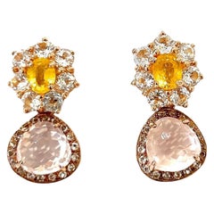Orecchini Bochic "Orient" con citrino giallo e quarzo rosa in oro e argento 18 carati