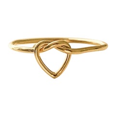 14k Solid Gold Thin Unique Heart Knot Skinny Ring Handmade Plain Stacking Ring