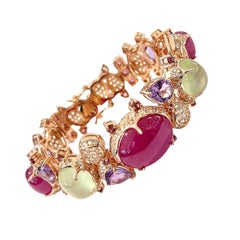 Bochic “Capri” Vintage Amethyst & Multi Color Sapphires Cuff Set In 18K & Silver