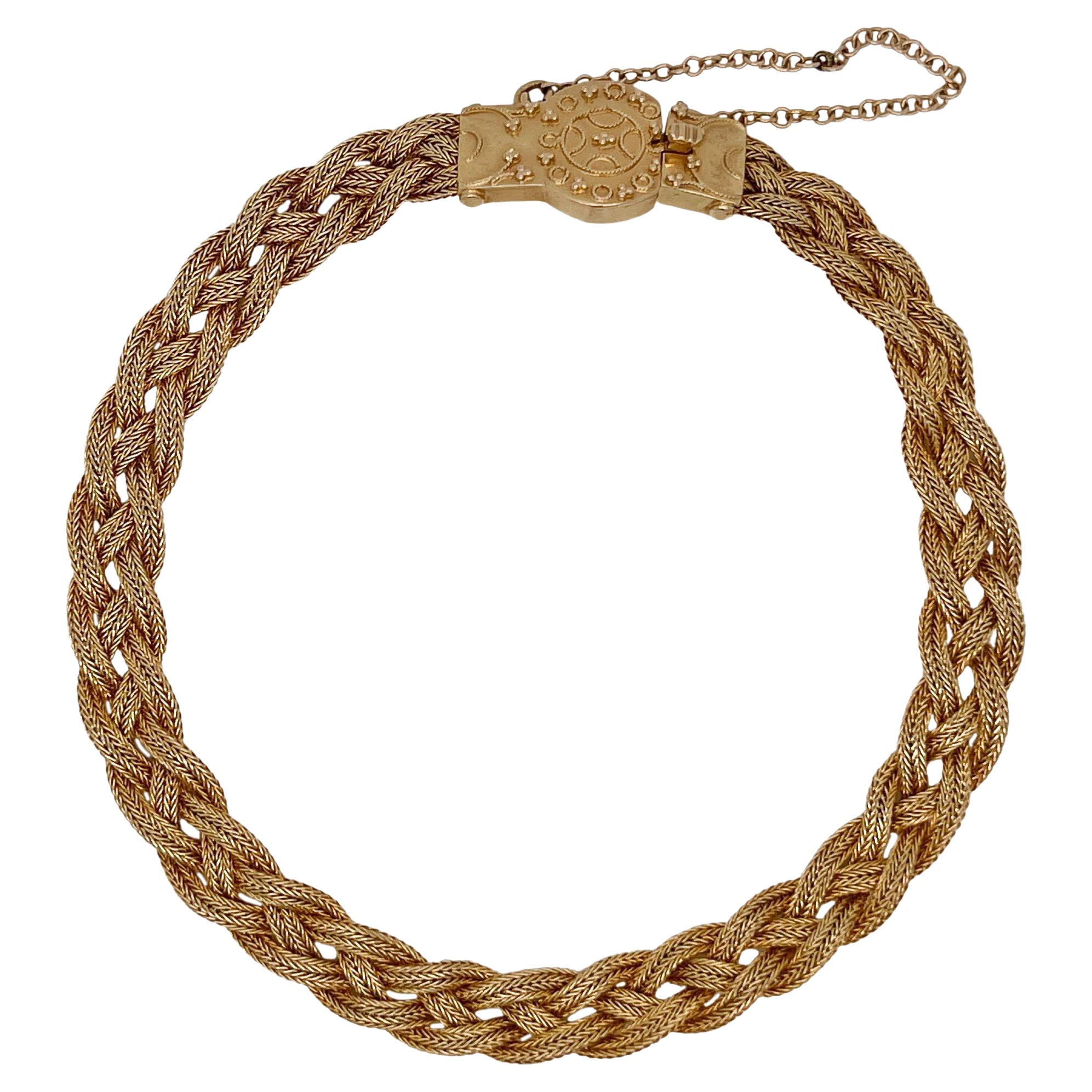 Pulsera Tejida Antigua de Oro de 14 Kilates Estilo Etrusco en venta