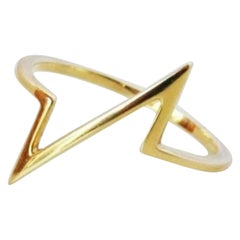 Lightning Bolt Zig Zag Ring Handmade 14k Solid Gold Plain Stacking Ring Band