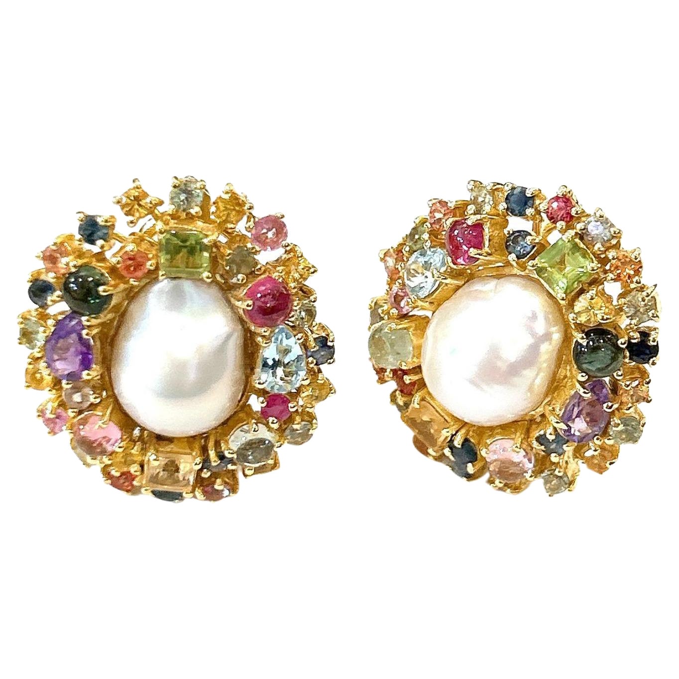 Bochic "Orient" Set di orecchini con zaffiri, perle e gemme multiple in oro e argento 18 carati in vendita
