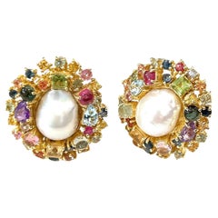 Bochic "Orient" Set di orecchini con zaffiri, perle e gemme multiple in oro e argento 18 carati