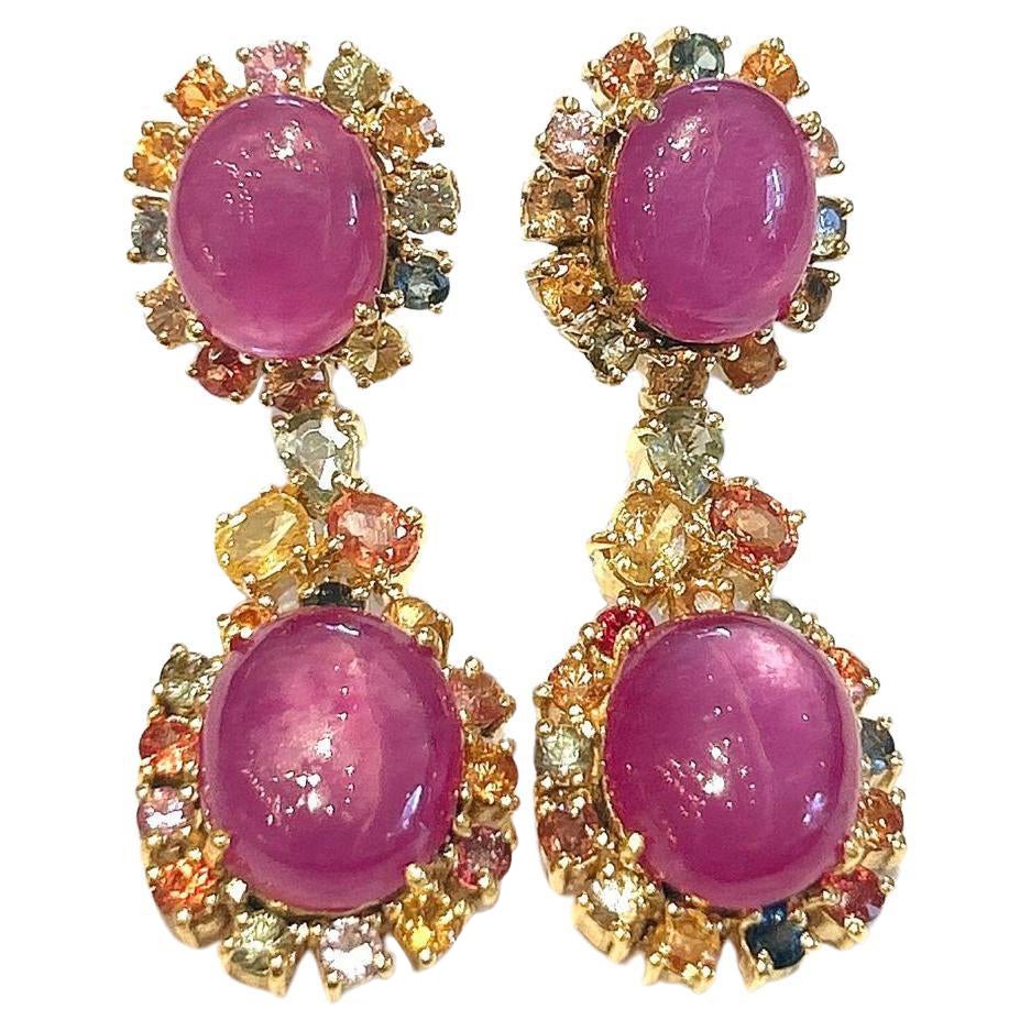 Bochic - Boucles d'oreilles "Orient" rubis et saphirs fantaisie or et argent 18 carats