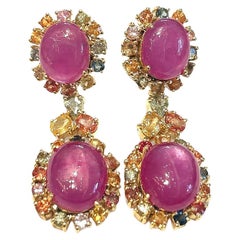 Bochic - Boucles d'oreilles "Orient" rubis et saphirs fantaisie or et argent 18 carats