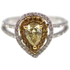 Fancy Yellow Pear Shaped Cluster Halo White Diamond and Gold Engagement Ring Fancy Yellow Pear Shaped Cluster Halo White Diamond and Gold Engagement Ring