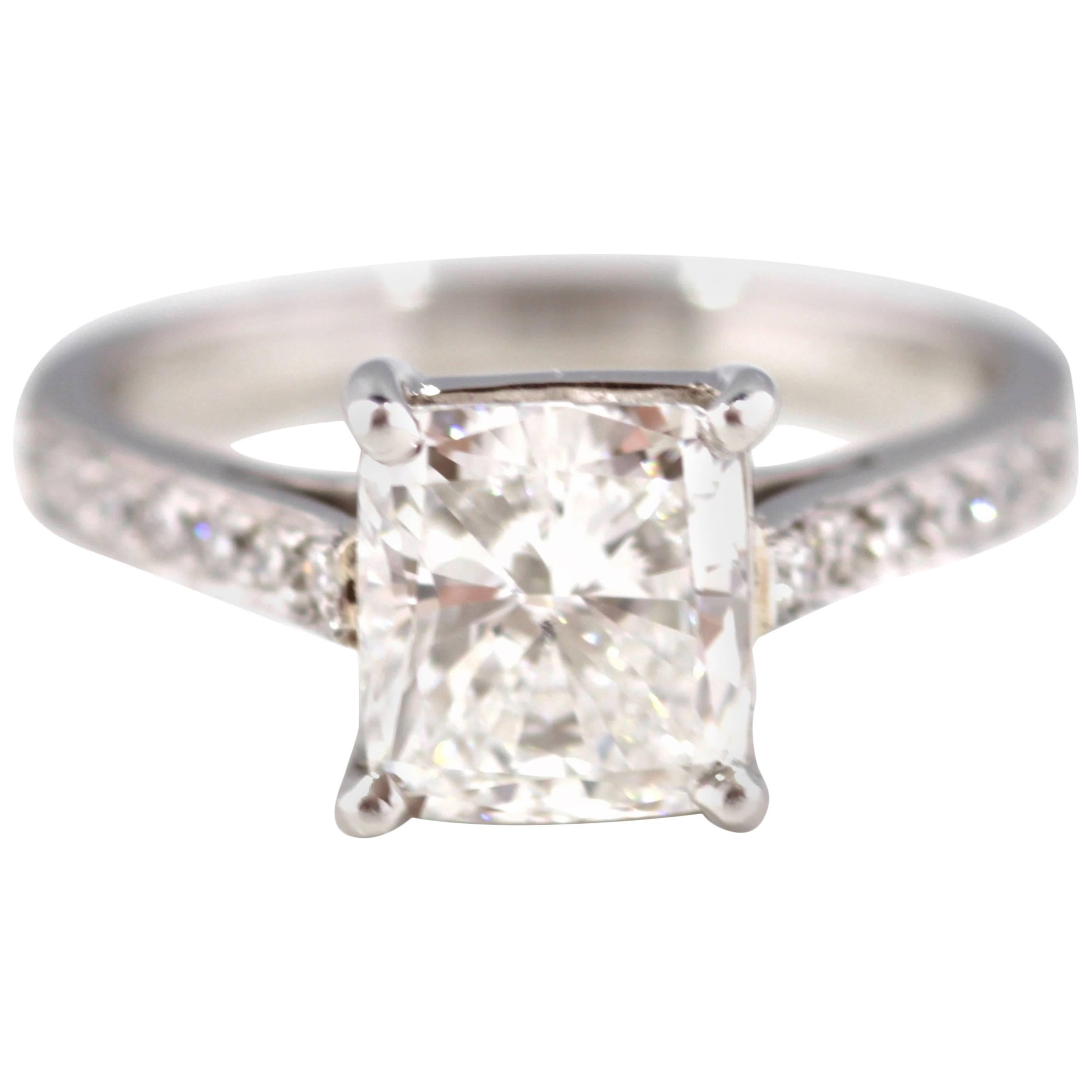 2.01 Carat GIA Certified Cushion Modified Brilliant Cut Diamond Ring For Sale