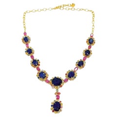 Bochic “Capri” Blue Multi Sapphire & Ruby Necklace Set 18K Gold & Silver